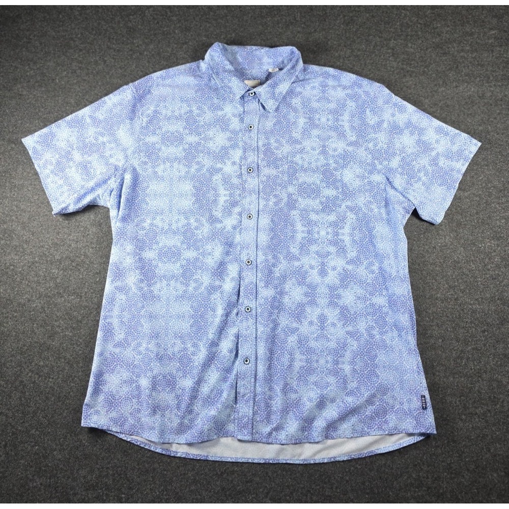 Men's ROWM Brand Short Sleeved Blue Geometric Button Up Shirt Size XXL